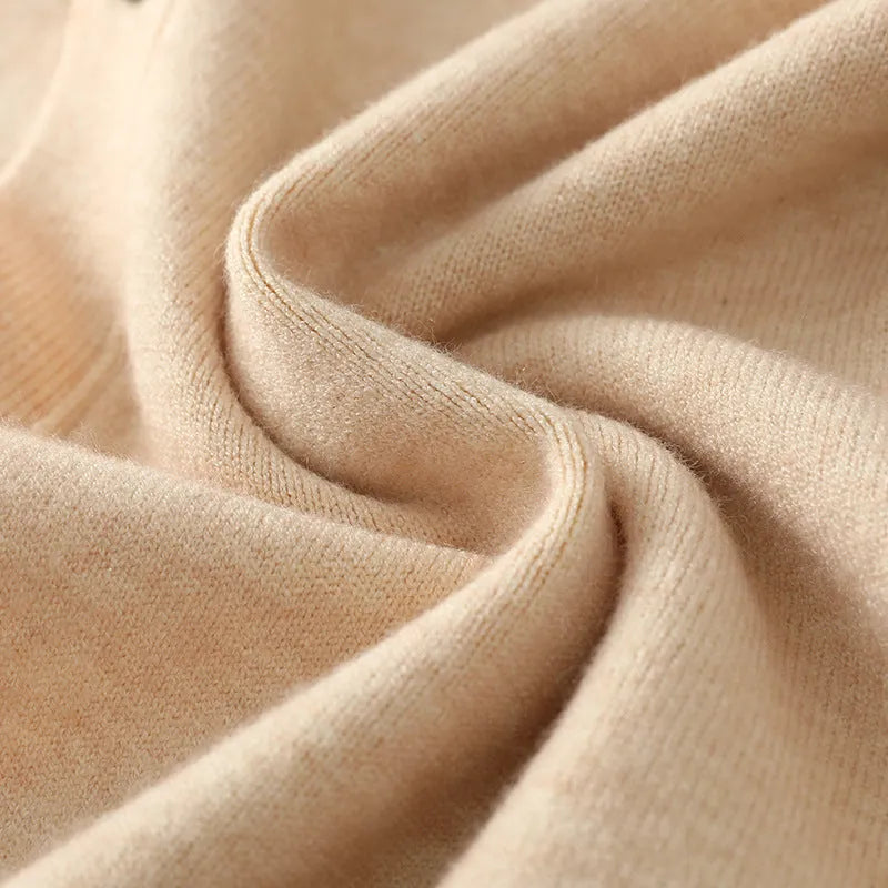 Men's loose-fit V-neck cardigan coat in Andy velvet fabric shown in beige colour.