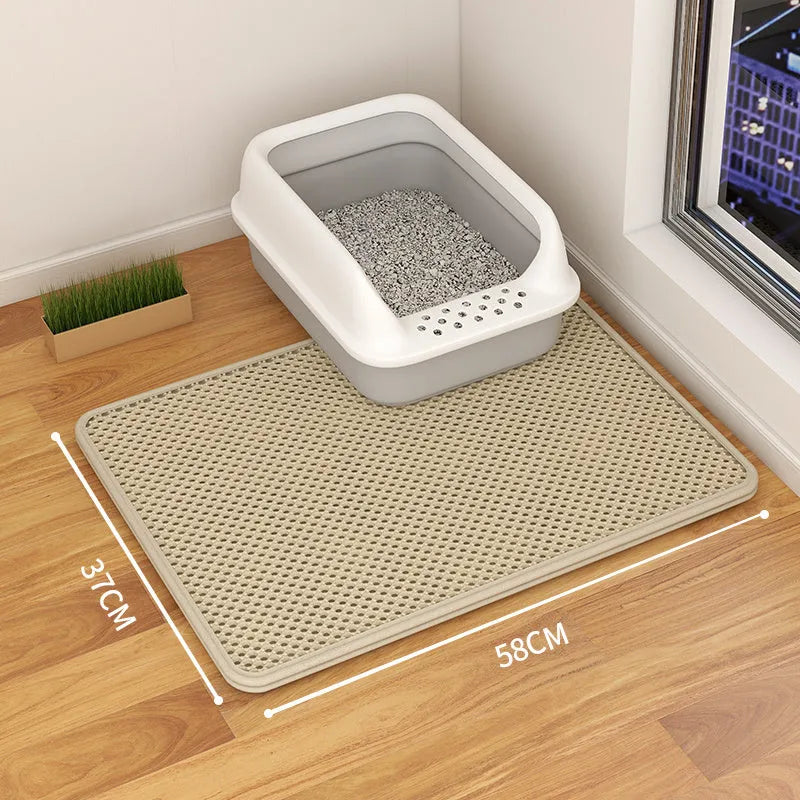 Double layer cat litter mat with waterproof backing in beige colour showing urine trap design