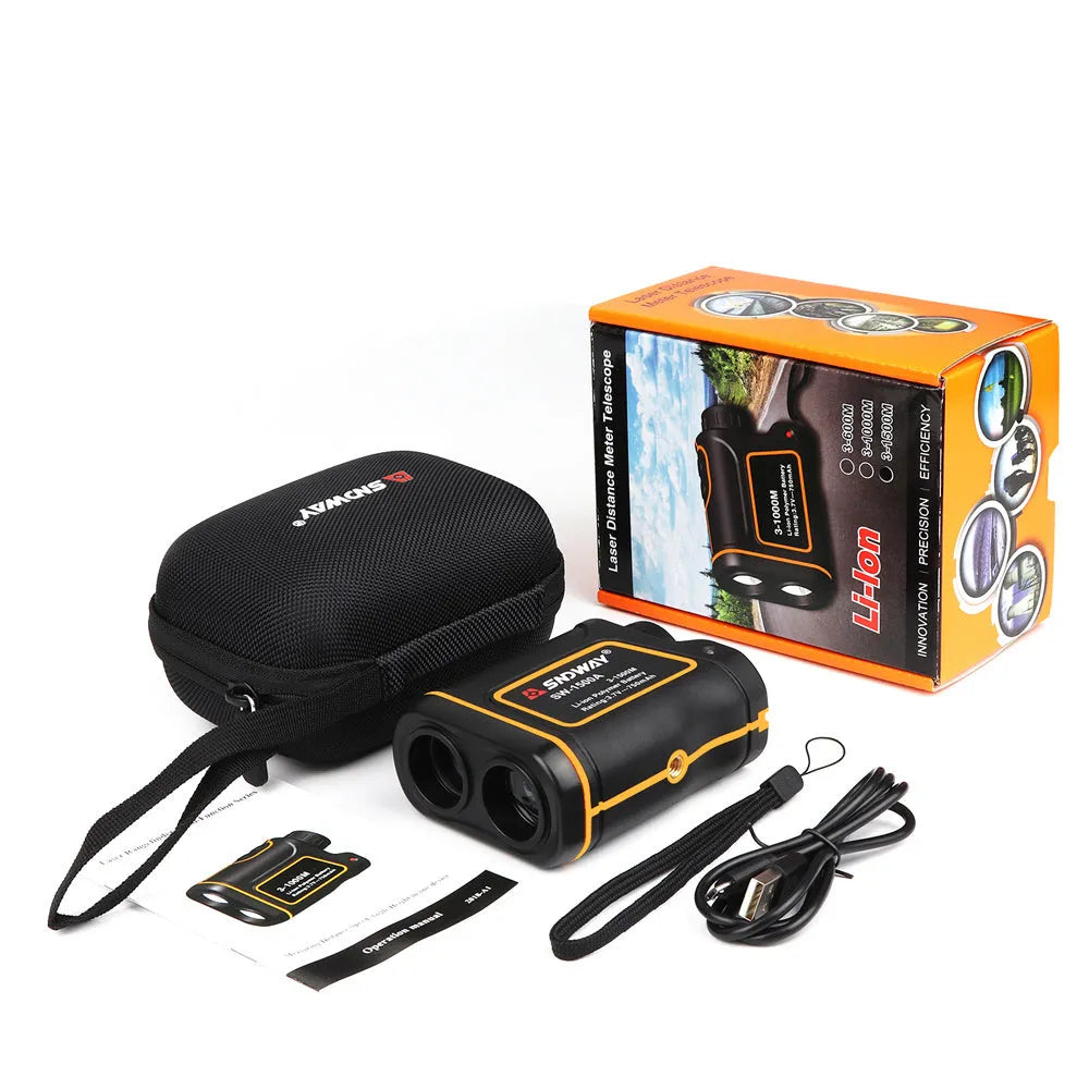 Handheld golf and outdoor laser rangefinder device on a green.