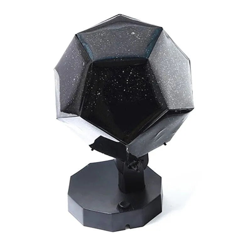LED starry sky projector night lamp showing constellation projections on a bedroom ceiling with remote control