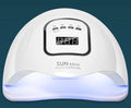 White nail polish drying lamp with dual UV/LED light source and timer controls