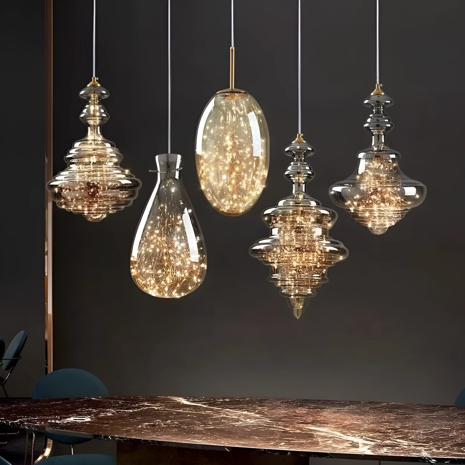 Modern glass droplight chandelier ceiling light with adjustable height mechanism