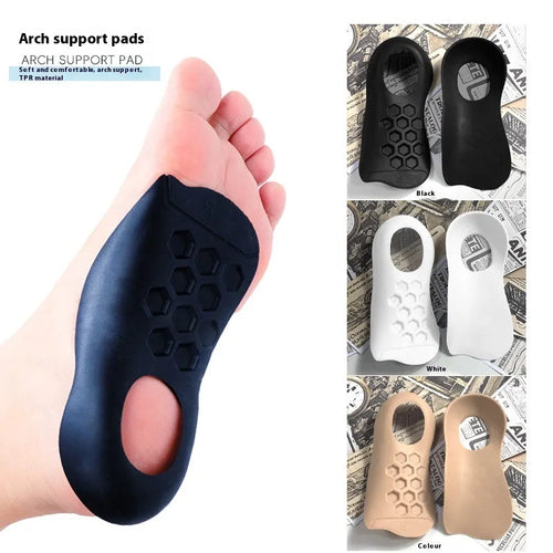 White arch support insole for varus foot correction on a grey background.