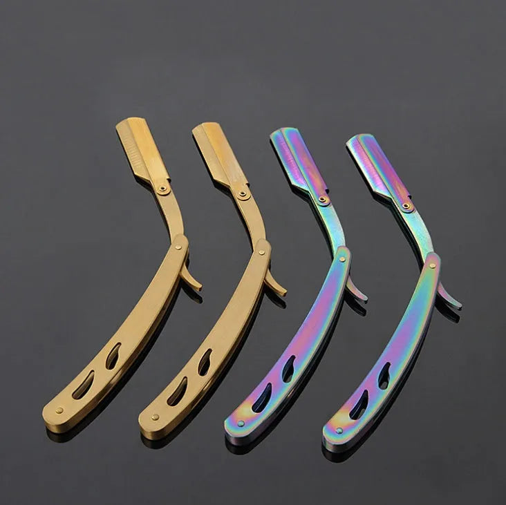 Silver stainless steel straight razor 14cm with 10 steel blades for smooth shaving