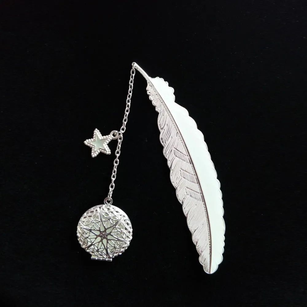 Luminous retro pure copper feather bookmark with glowing accents