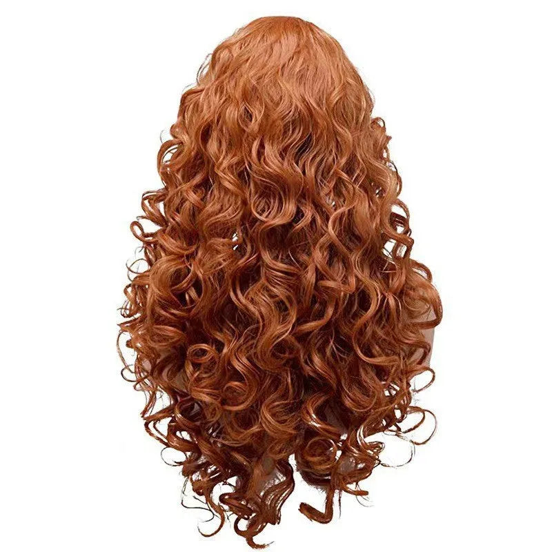 Brown long curly cosplay wig with instant noodles-style fluffy texture for Halloween and exotic costumes