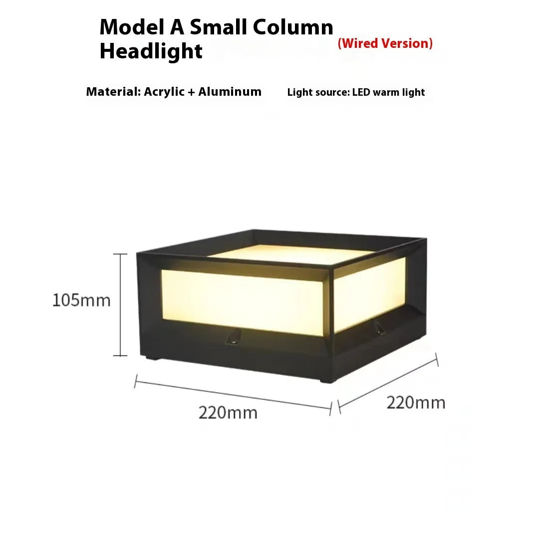 Aluminium outdoor solar LED column light with IP54 waterproof rating shown in two size options