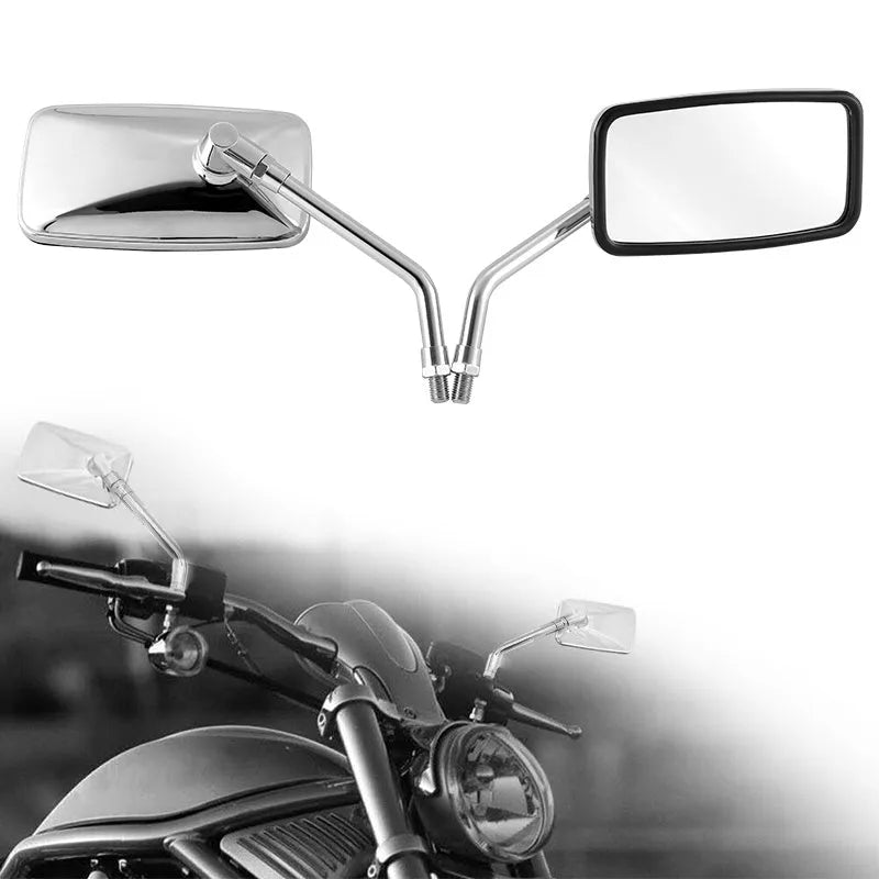 Silver all-metal convex motorcycle rearview mirror with electroplated finish