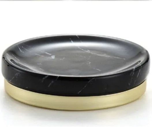 Bright glaze ceramic bathroom set with soap dish, toothbrush holder, cup, and emulsion bottle in black.