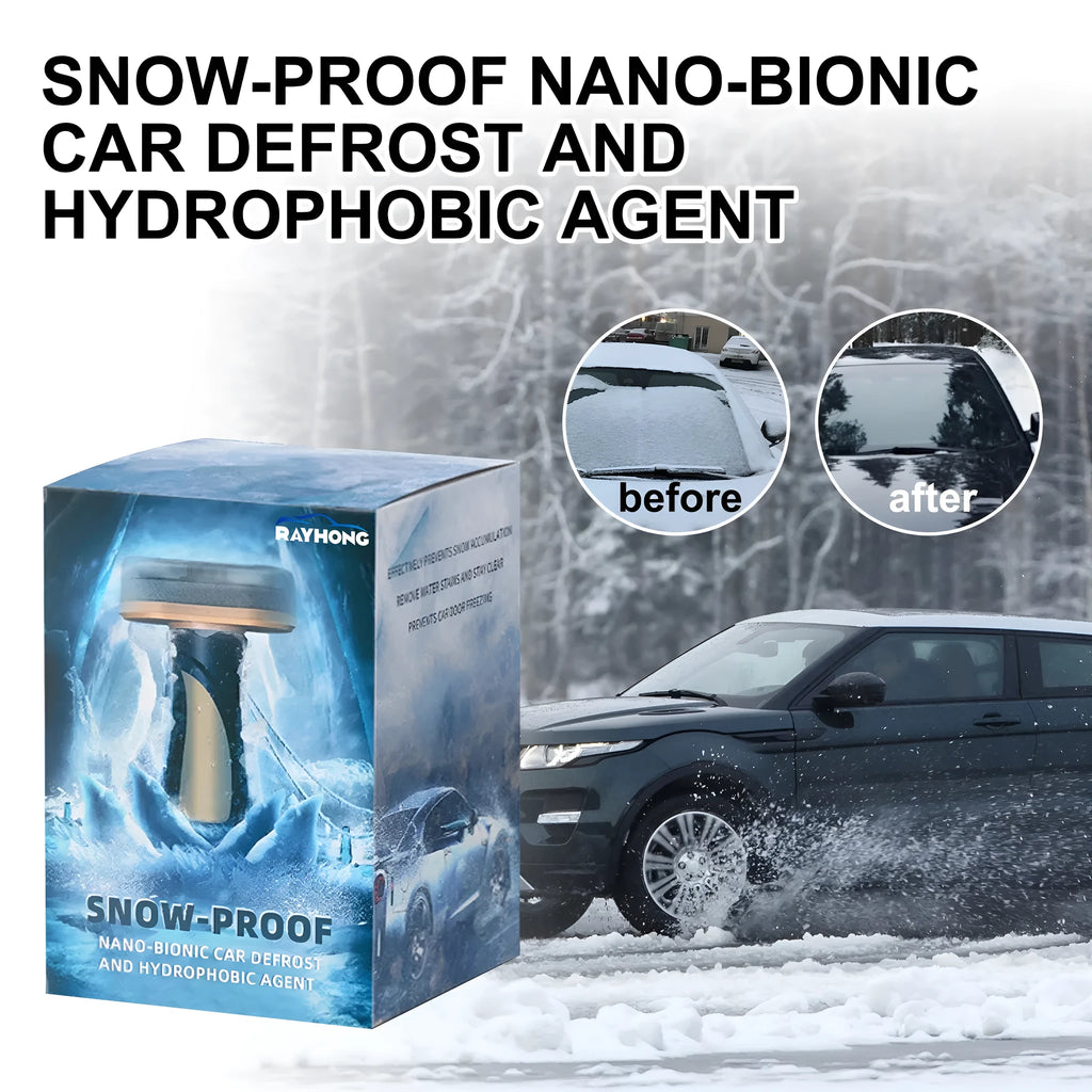 Car snow brush and hydrophobic nano coating spray kit for winter ice removal.