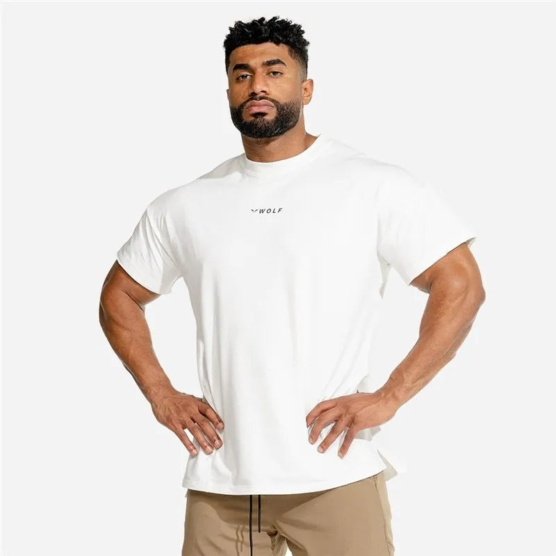 Men's cotton running training top in black, white, or yellow, 95% cotton, sizes M to XXXL