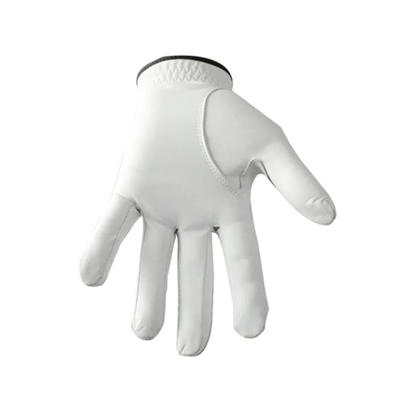 White half sheepskin men's golf glove showing palm and finger construction