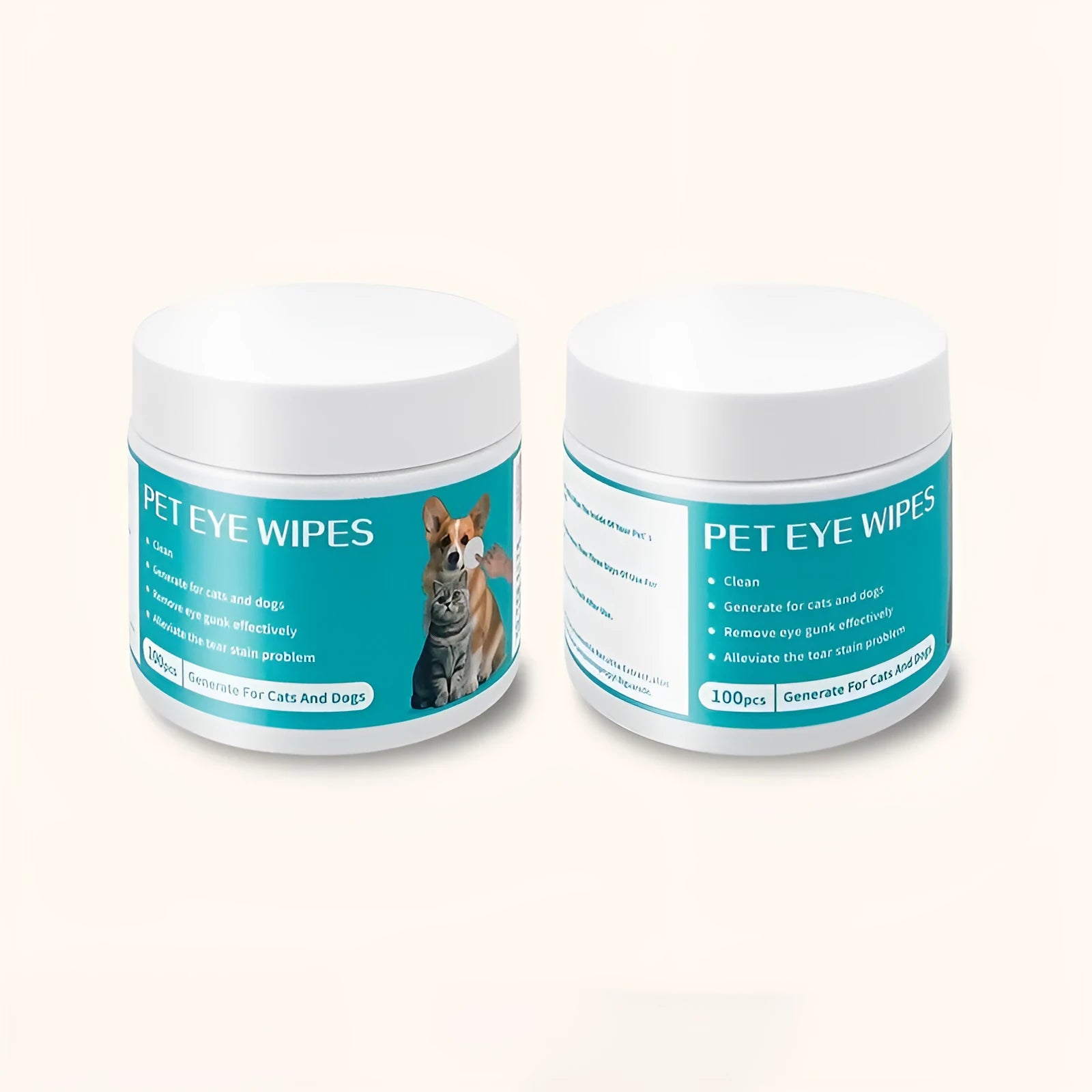 Canister of 100 disposable pet eye cleaning wipes with aloe vera and chamomile.