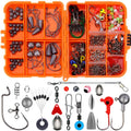 Weihe orange and black boxes containing 257 pieces of fishing lure hooks and accessories