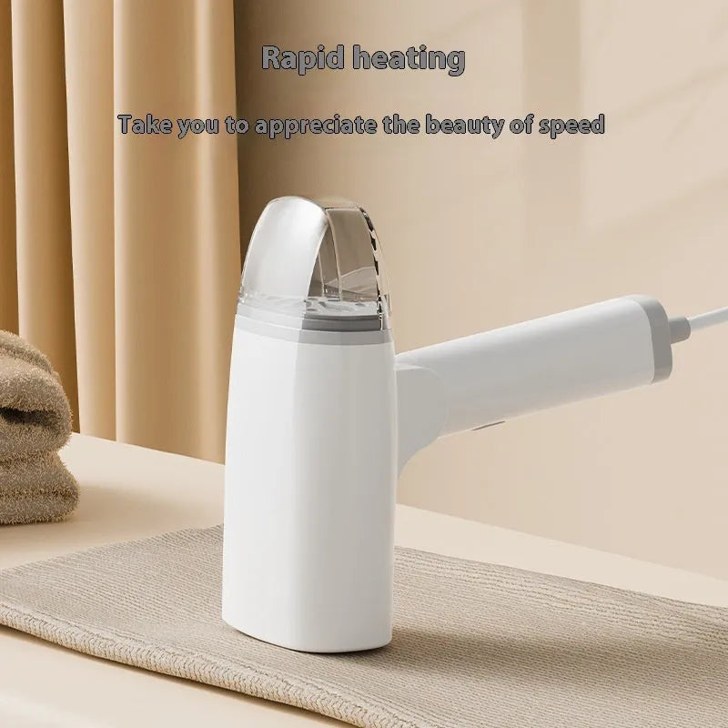 Blue and white handheld garment steamer with 1300W power rating and mechanical controls