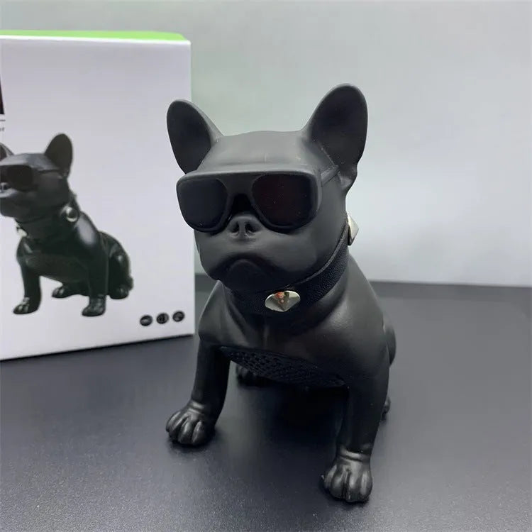 Mini bulldog-shaped Bluetooth speaker in black colour showing compact design with wireless connectivity