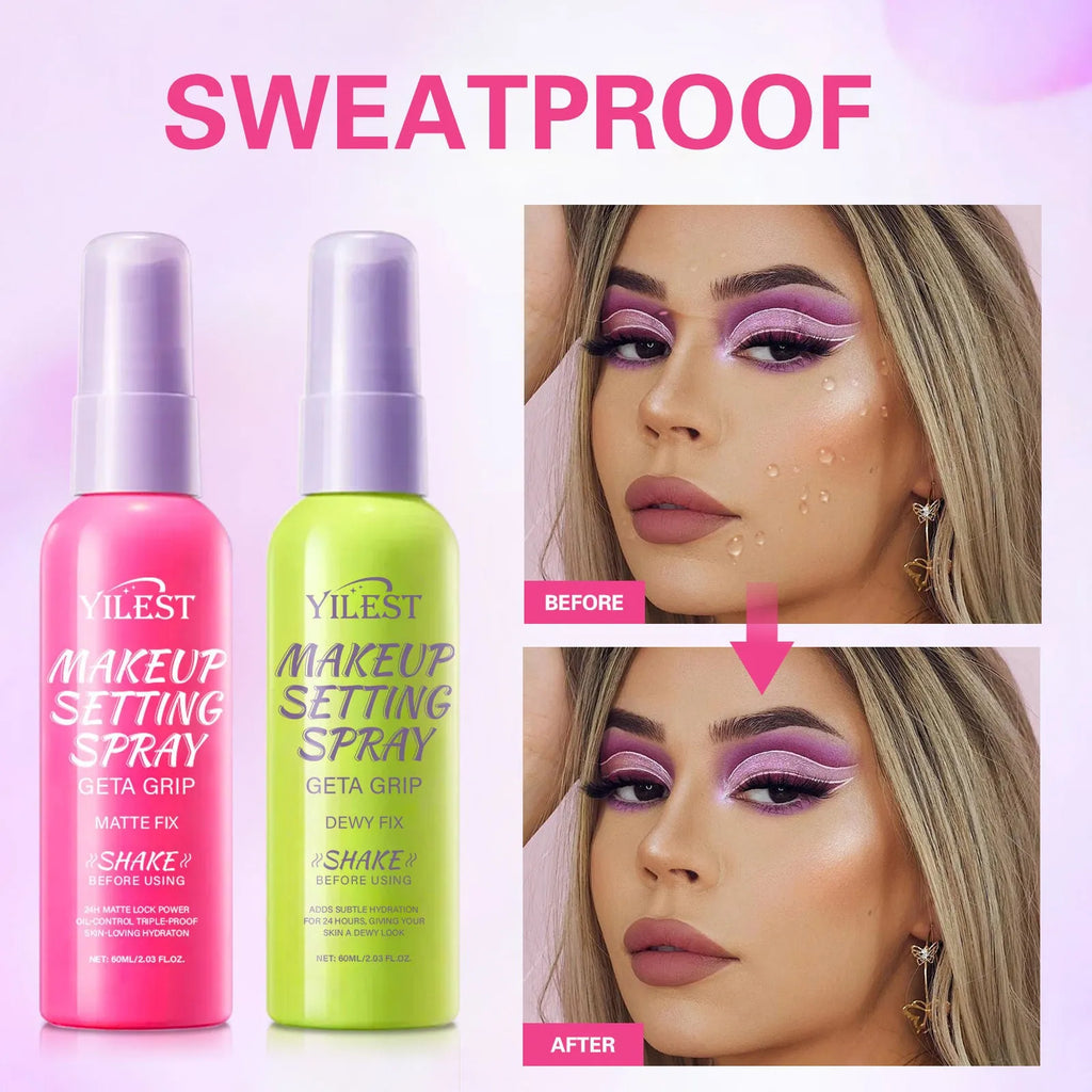 60ml makeup mist spray bottle for facial finishing, available in green or pink, universal skin type