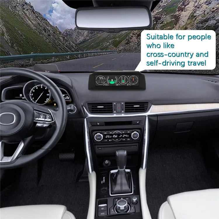 GPS GO 2 Universal Car Heads-Up Display (HUD) monitor with carbon fibre body on a car dashboard.