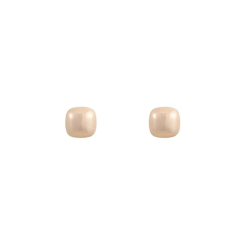 Cube sugar imitation pearl earrings for women, geometric style studs with electroplating