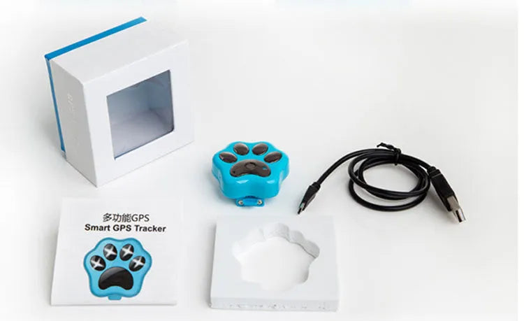Blue V30 dog collar anti-loss locator, 47x40x15mm plastic, GPS tracker with fence alarm