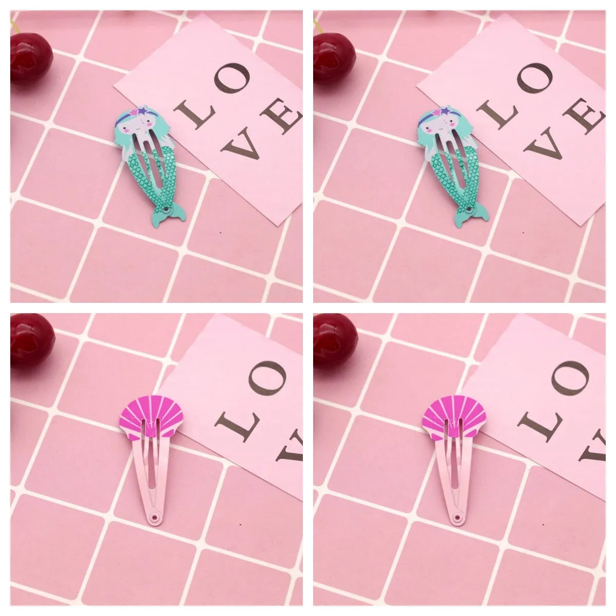 Children's metal hair barrette with colour printed watermelon and strawberry design