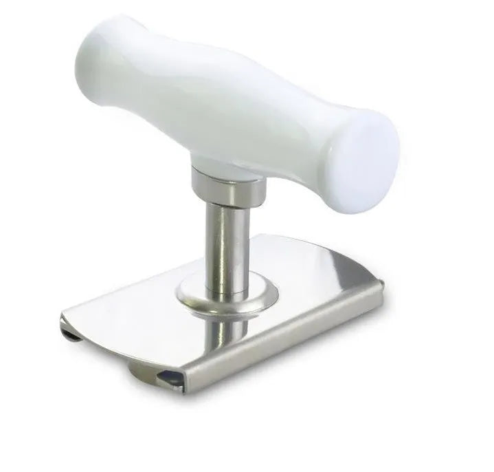 White stainless steel adjustable bottle opener with gear mechanism and anti-slip PP handle