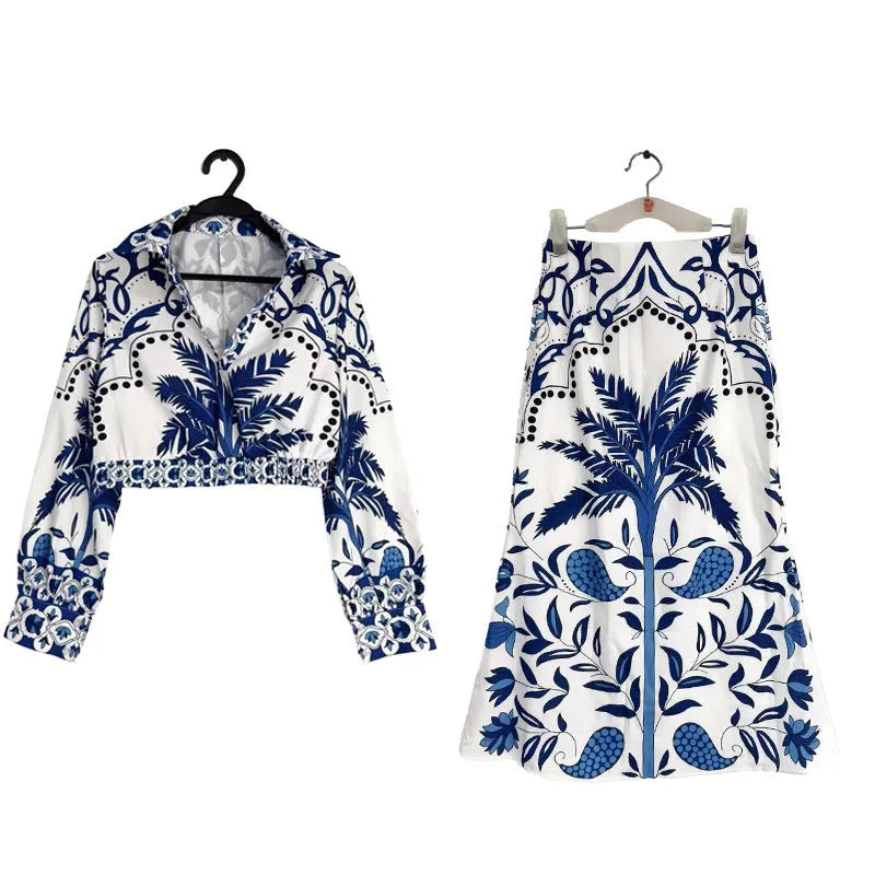 Floral print long sleeve top and long skirt casual co-ord set in loose fit.