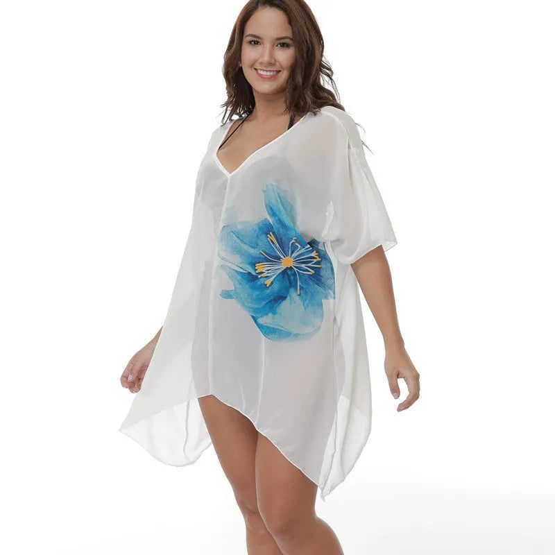 White loose-fitting plus size beach cover-up blouse for women