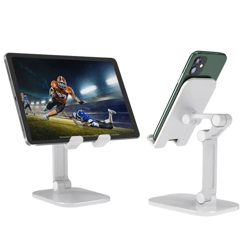 Metal folding phone holder for tablet desktop or car use with adjustable clip in black