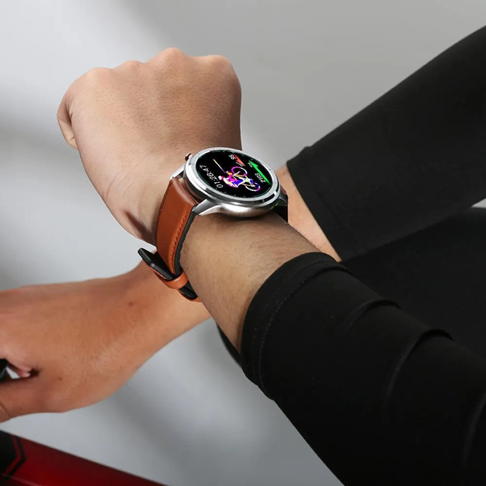 LEMFO LF26 smart bracelet showing 1.3-inch screen and control buttons in various colour options