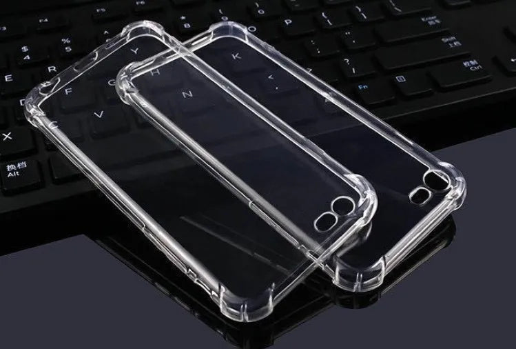 Clear transparent TPU protective case for an iPhone, showing the phone's colour through the back.