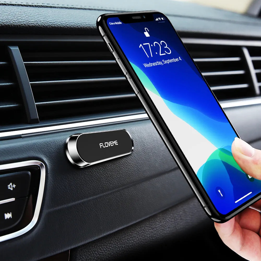 Black magnetic car phone holder with 70x20mm silver iron plate and white foam adhesive
