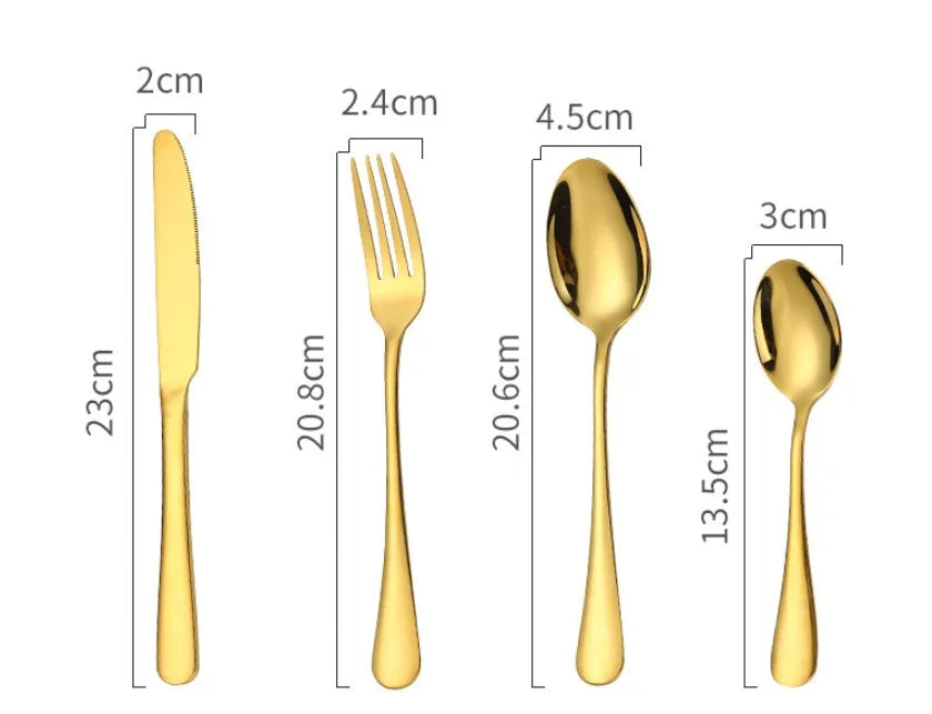 24-piece stainless steel cutlery set in a choice of colours including black, gold, and rose gold.