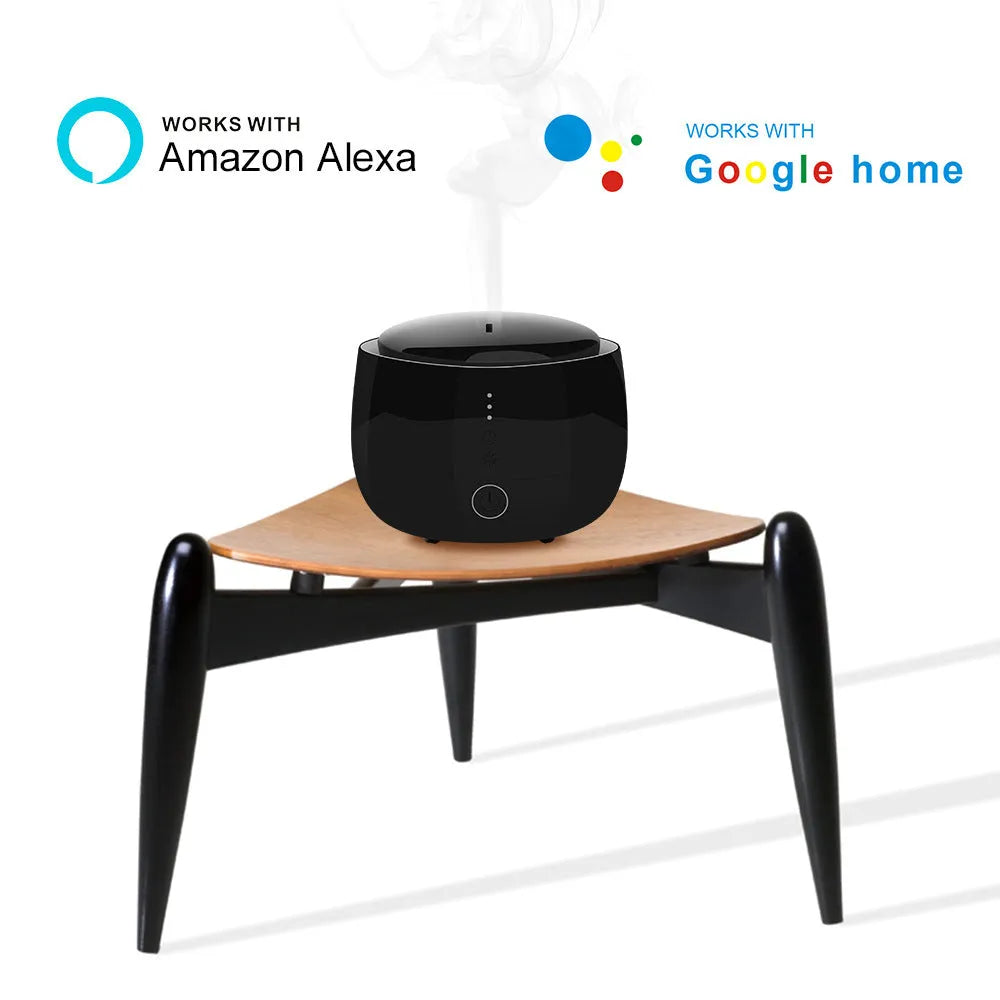 Smart home aromatherapy humidifier with 300ml capacity, colourful LED lights, touch panel, and UK plug in white