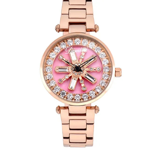 Fashion women watch with round 33mm steel dial, mineral glass mirror, and fine steel bracelet in Coffee colour