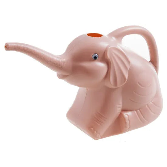 Baby elephant shaped watering can with long nozzle in pink colour for gentle garden watering
