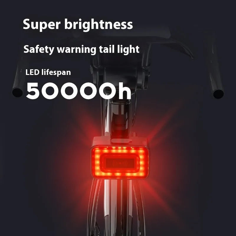 Black radar bicycle taillight with dual mounting bracket, showing TYPE-C charging port and LED lens.