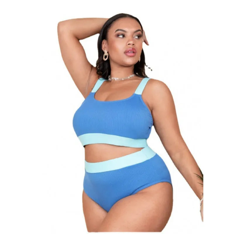 Women's solid colour high waist bikini set with brief cut and side split detail.