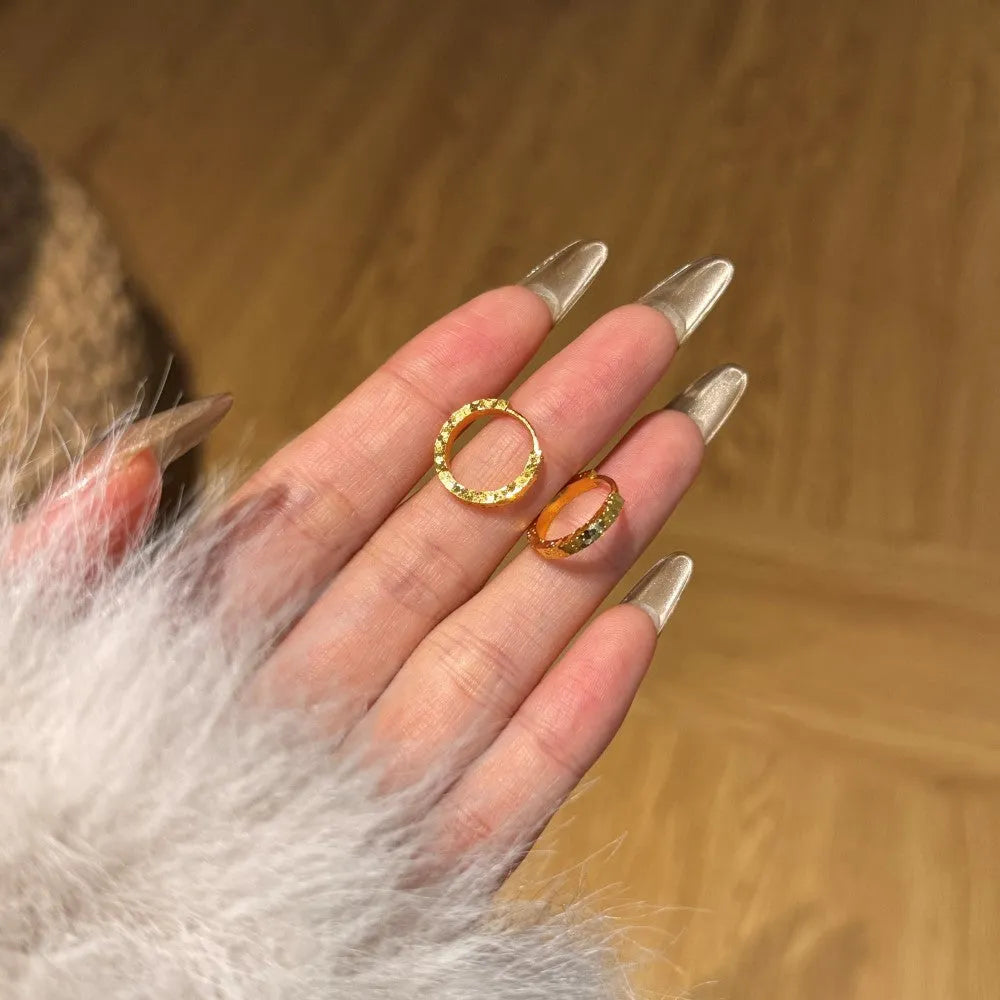 Pair of S925 sterling silver geometric ice crushing earrings with ring shape design in gold colour