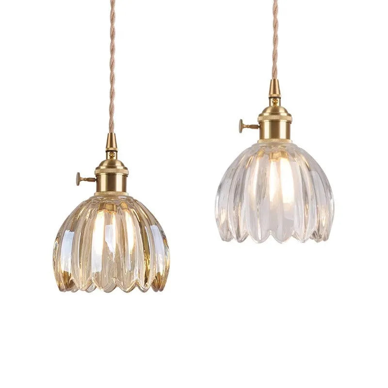 Vintage Nordic style glass flower chandelier with coloured shades in bedroom setting