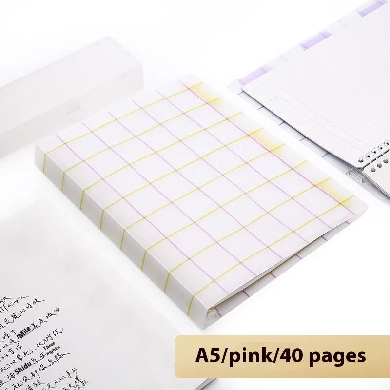 Refillable loose-leaf spiral notebook in B5 size with a pastel blue PP cover and lined pages.