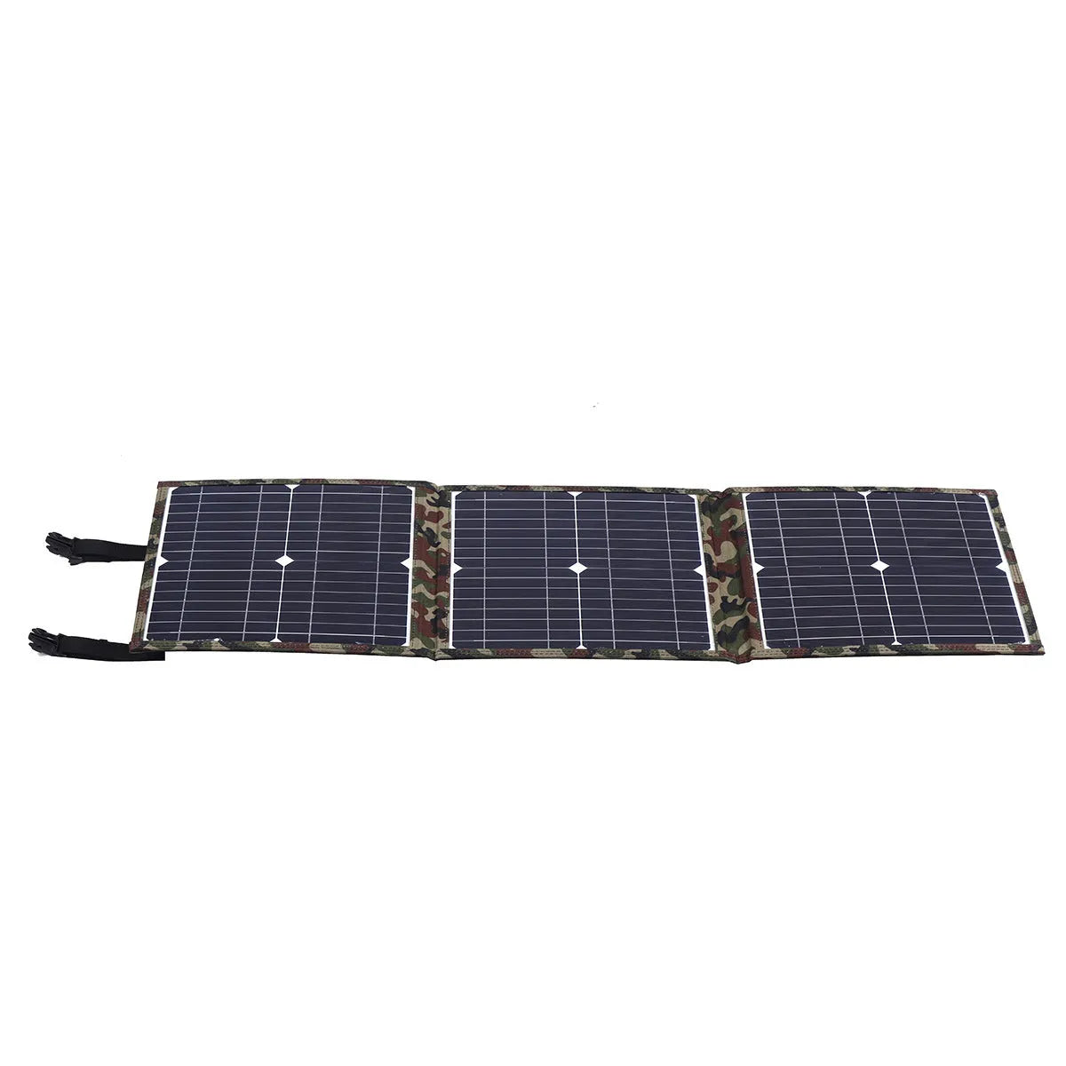 Black foldable portable 36W solar panel with USB ports and included car charger accessories