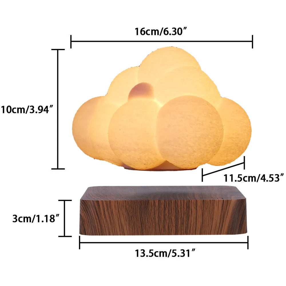 Magnetic levitation cloud lamp with 3D-printed floating cloud, warm white light, and touch control base