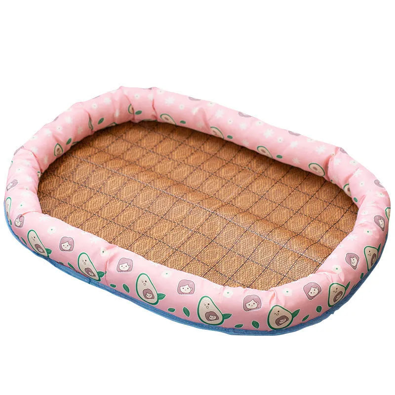 Foldable linen pet bed in pink avocado colour for cats and dogs with size options from S to XXL