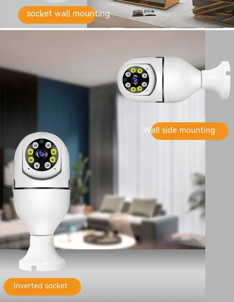Wireless bulb security camera with full colour night vision and 1080p HD capture in plastic and metal housing
