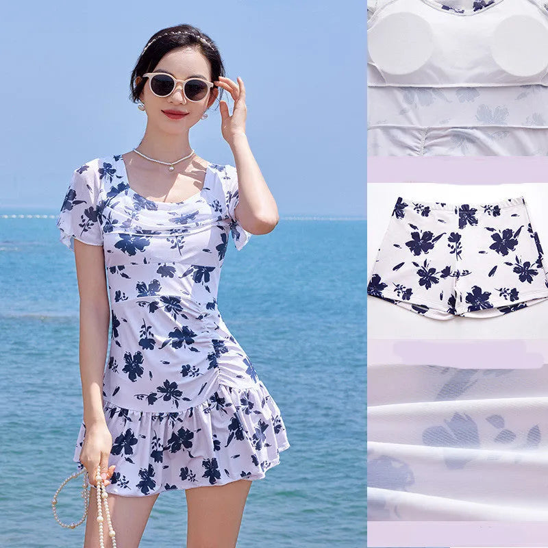Women's fashion mesh short sleeve swimming dress in Summer White or Summer Green colour