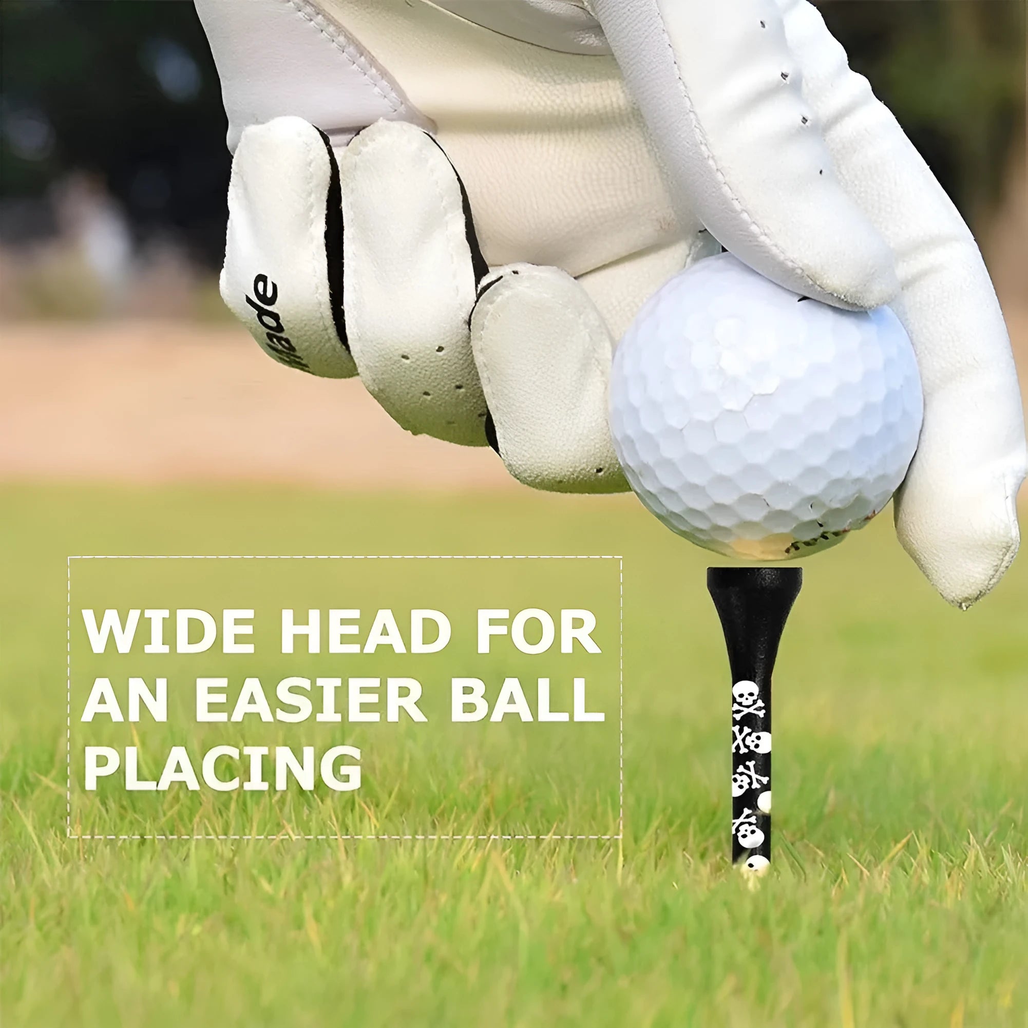 Black bamboo golf dowel pins with skull print in 70mm and 83mm lengths