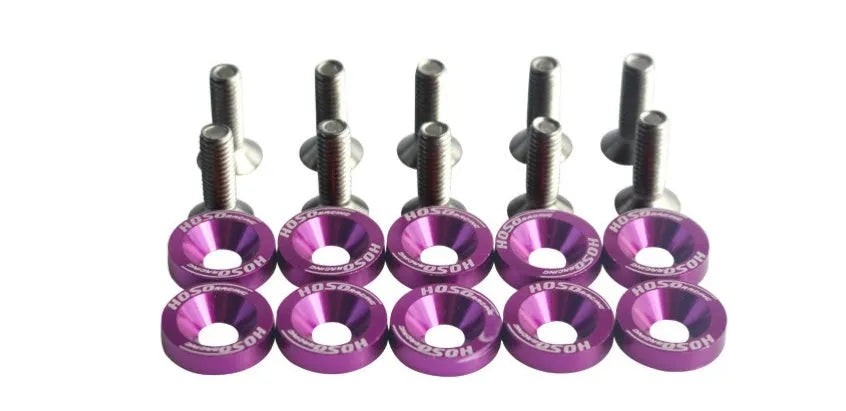 Car modification gasket screw bolt washer kit showing eight anodised colour options for engine bay customisation
