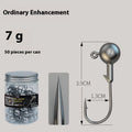 Set of 50 enhanced steel fishing jig hooks with barbed design and lead-head construction