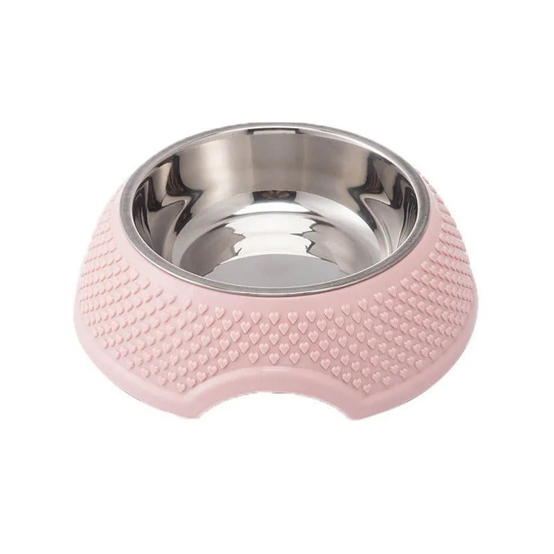 Blue stainless steel pet bowl with non-slip rubber base for cats and dogs